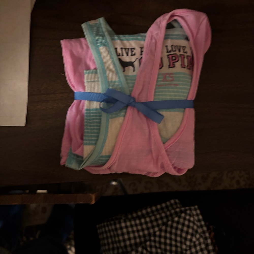 PINK Victoria's Secret Blue and Cream Striped Tank Top and VS Pink tank w/tie
